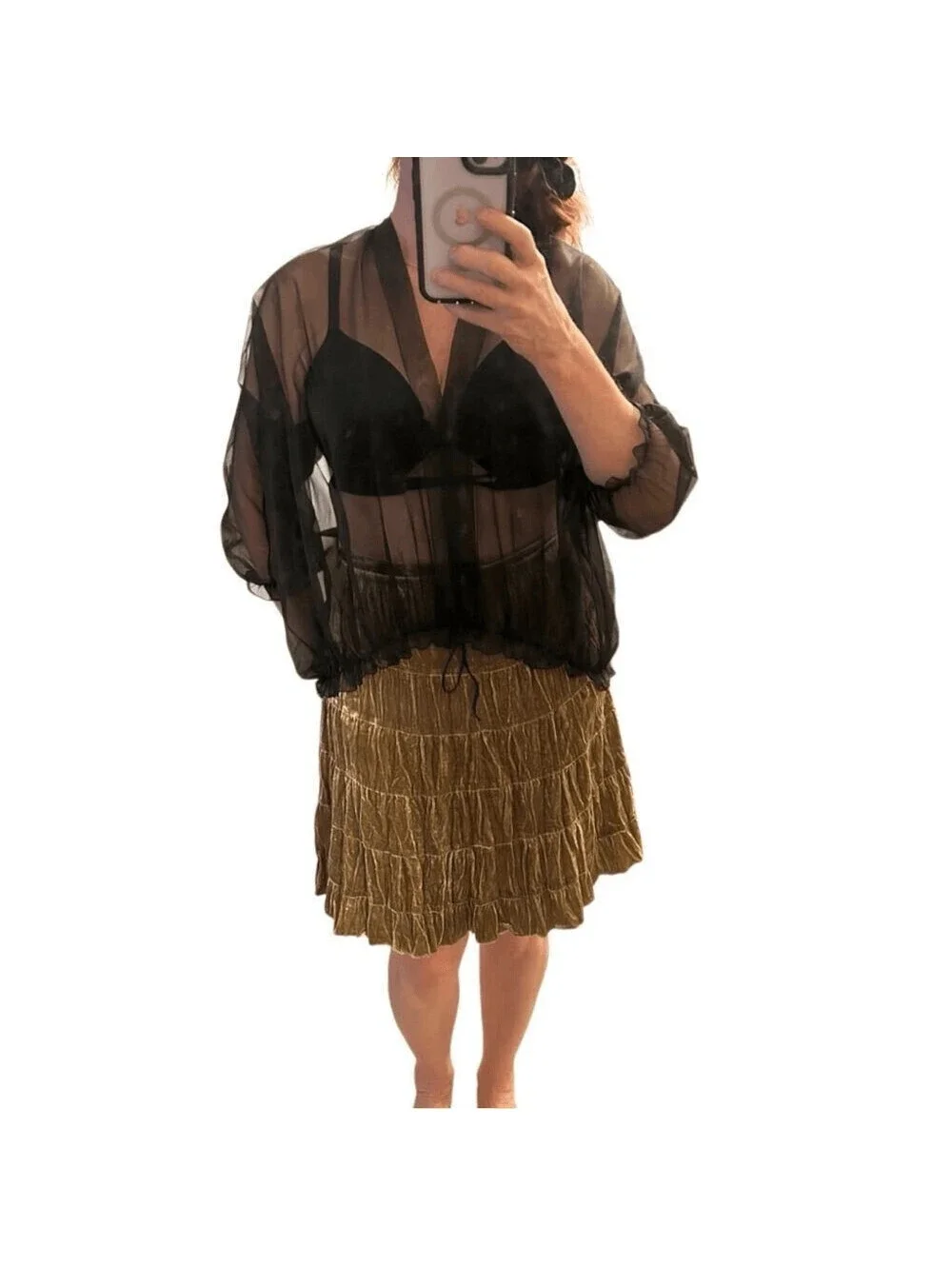 Y2K Cache Crushed Velvet Tiered Slip Skirt Gold Fairy Whimsigoth Romance 2 S
